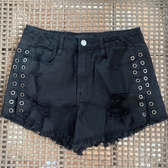 Black Ripped Short Shorts - Picture 2 of 8